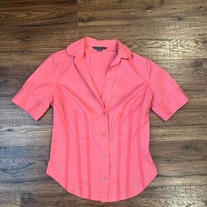 Armani Exchange Pink Button Up Blouse Women Medium Short Sleeve Tailored Corset‎